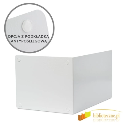 Spód metalowej podpórki do książek o wysokości 26 cm z podkładkami antypoślizgowymi