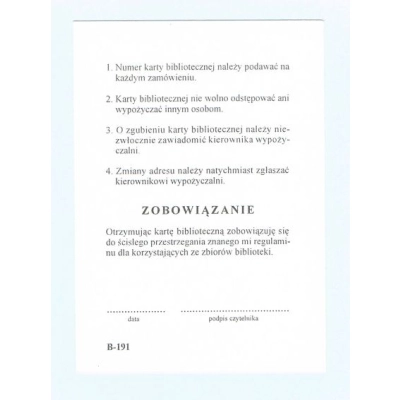 B 191 Karta biblioteczna